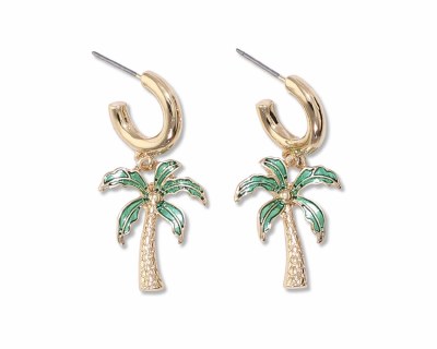 Gold Toned Palm Tree Hoop Earrings