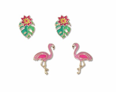 Set of Two Palm Leaf and Flamingo Earrings