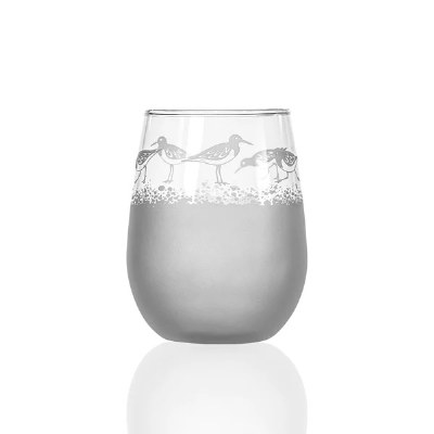 17 Oz Etched Sandpiper Stemless Wine Glass