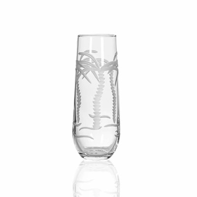 9 Oz Etched Palm Tree Stemless Glass Champagne Flute