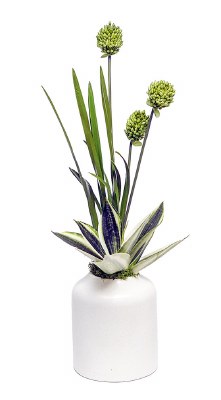19" Faux Green Allium in a White Vase