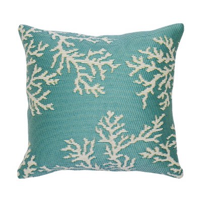 18" Sq Aqua Coral Edge Decorative Indoor/Outdoor Pillow