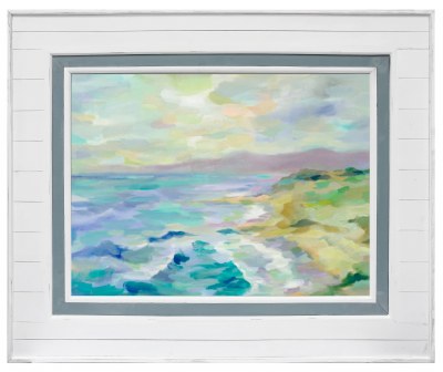 40" x 50" Abstract Ocean Coastal Gel Textured Print in a Distressed White Frame