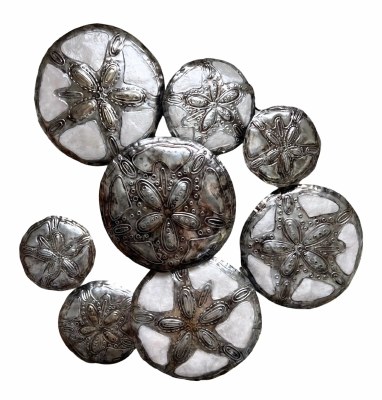 20" Distressed Silver and White Eight Sand Dollar Capiz Wall Plaque