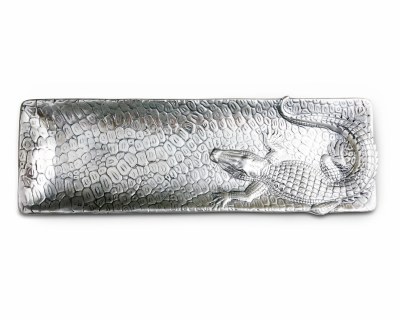 6" x 19" Silver Metal Textured Alligator Tray
