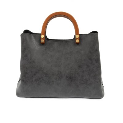11" Black Angie Wood Handle Satchel Bag