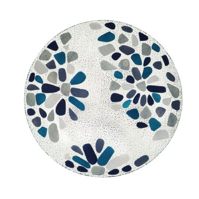 18" Round Blue and White Glass Mosaic Bowl
