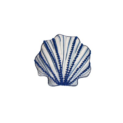 14" Sq Blue and White Scallop Shell Shape Decorative Pillow