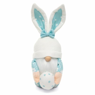 11" Blue and White Bunny Holding an Egg Easter Gnome