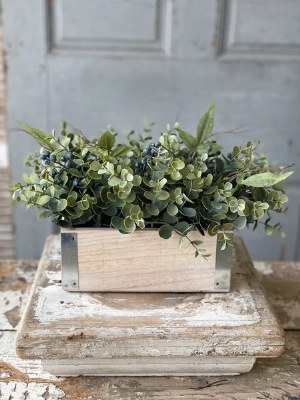 10" Faux Mix Eucalyptus and Blueberry Arrangement Box