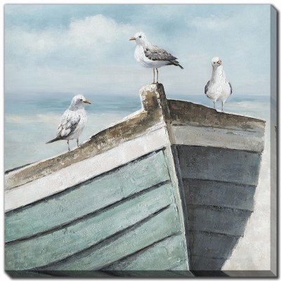 30" Sq Three Seagulls on a Boat Canvas