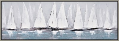 20" x 60" White Sails in a Row Canvas in a Silver Frame