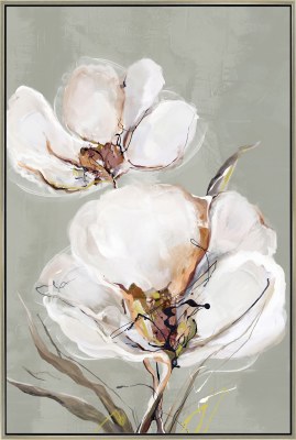 48" x 32" Two White Flowers 1 Canvas in a Champagne Frame
