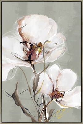 48" x 32" Two White Flowers 2 Canvas in a Champagne Frame