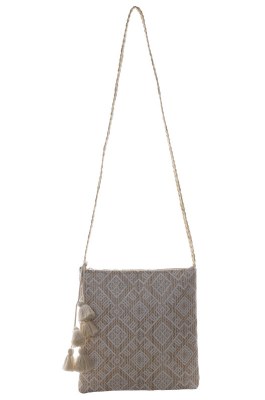 10" Sq Natural and White Square Pattern Crossbody Bag