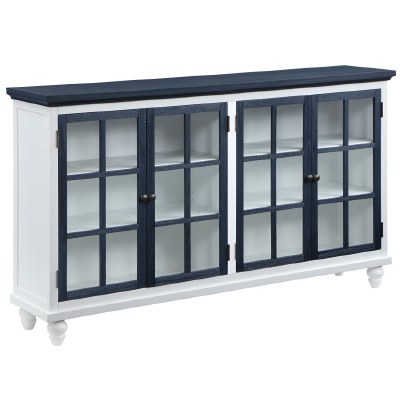 62" Navy and White Four Glass Doors Cradenza