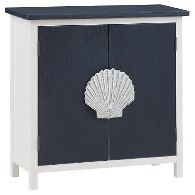 32" Navy and White Two Doors Scallop Shell Cabinet