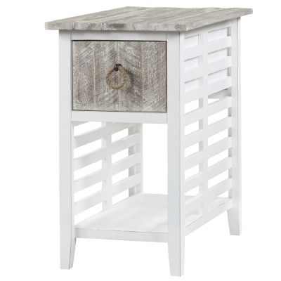 22" Boardwalk and White One Drawer Slat Sides End Table