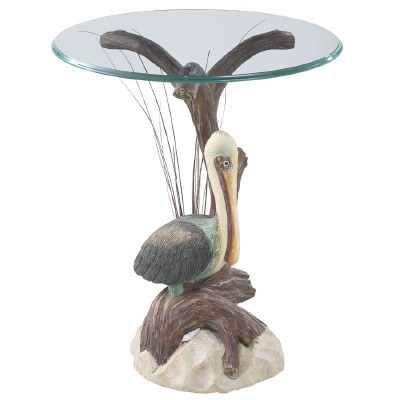 19" Round Glass Top Polyresin Pelican End Table