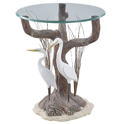 19" Round Glass Top Two Polyersin Egret End Table