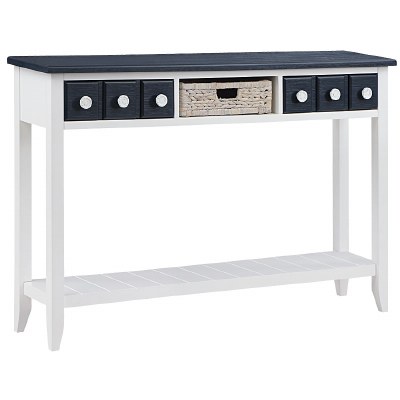 54" Navy and White Two Drawer One Basket Console Table