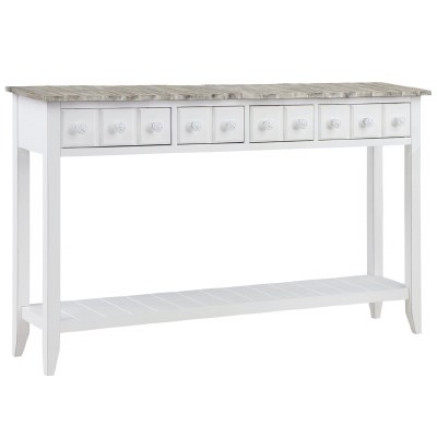 60" Boardwalk and White Four Drawer Shelf Console Table