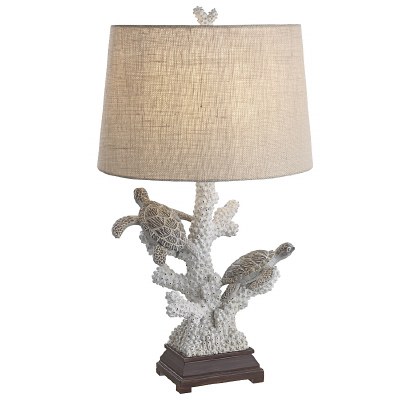 30" Two Turtles on Faux Coral Table Lamp