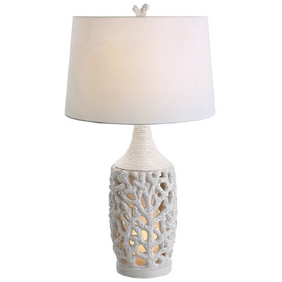 30" Distressed White Faux Coral Night Light Table Lamp