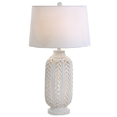 30" Distressed White Faux Wicker Night Light Table Lamp