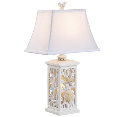 24" Distressed White Faux Coral Night Light Table Lamp