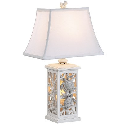 24" Distressed White Turtle Night Light Table Lamp