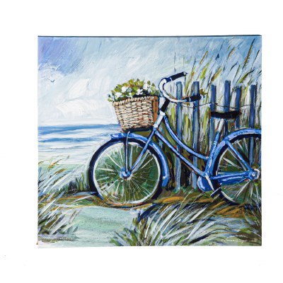 24" Sq Blue Bike on the Beach Canvas