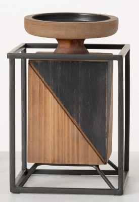 9" Brown and Black Wood and Metal Pillar Candleholder