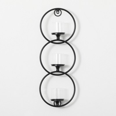 25" Black Three Ring Wall Sconce