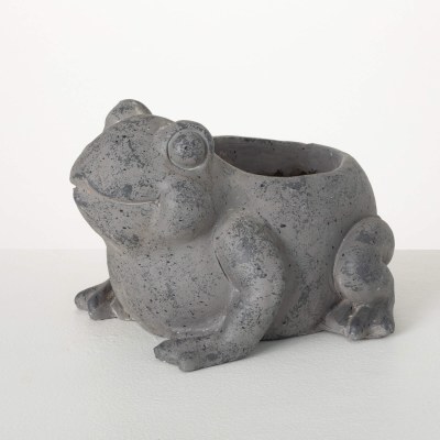 12" Dark Gray Polyresin Frog Pot