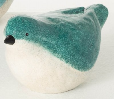 4" Turquoise and White Polyresin Bird Statue