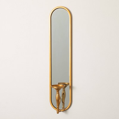 30" Distressed Gold Metal Mirror Wall Sconce