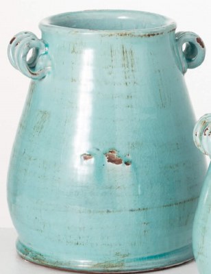 12" Distressed Blue Two Handled Ceramic Vase