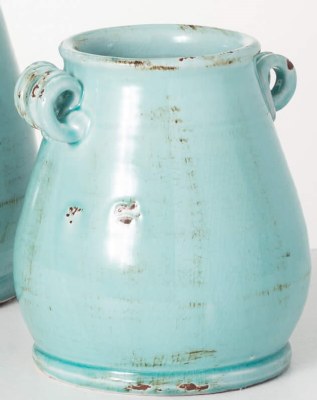 10" Distressed Blue Two Handled Ceramic Vase