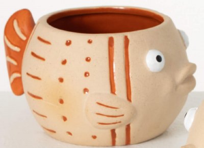 4" Orange Striped Ceramic Fish Pot