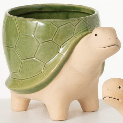 6" Green Ceramic Turtle Pot