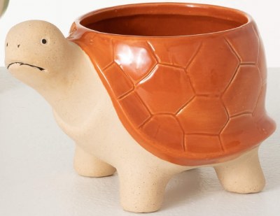 4" Orange Ceramic Turtle Pot