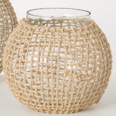 9" Clear Ball Vase With a Rope Net