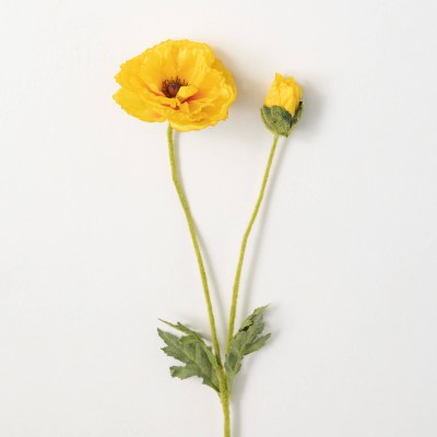 27" Faux Yellow Poppy With a Bud Spray