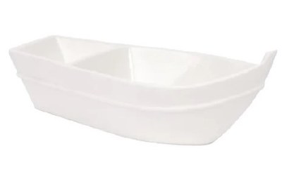 10" White Two Compartment Ceramic Boat Dish