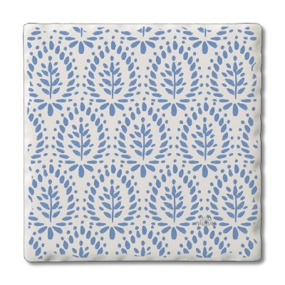 Set of Four Square Blue Leaves Pattern Coasters