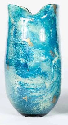15" Miami Blue Folded Glass Vase