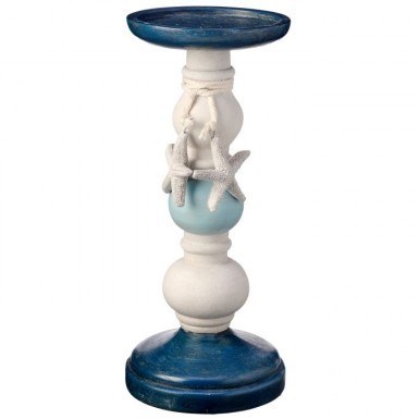 10" Ivory and Blue Starfish Pillar Candleholder