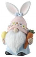 6" Pink Hat Polyresin Bunny Easter Gnome