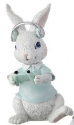 6" Bunny Wearing a Green Shirt Holding a Video Game